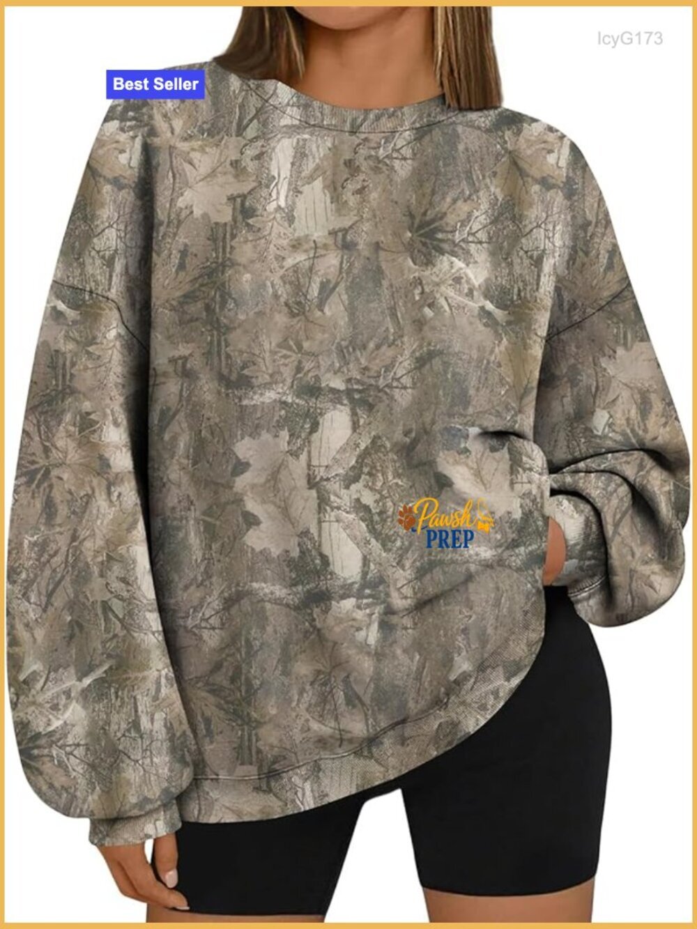 Oversized Crewneck Fleece Pullover Camo Sweatshirt Women